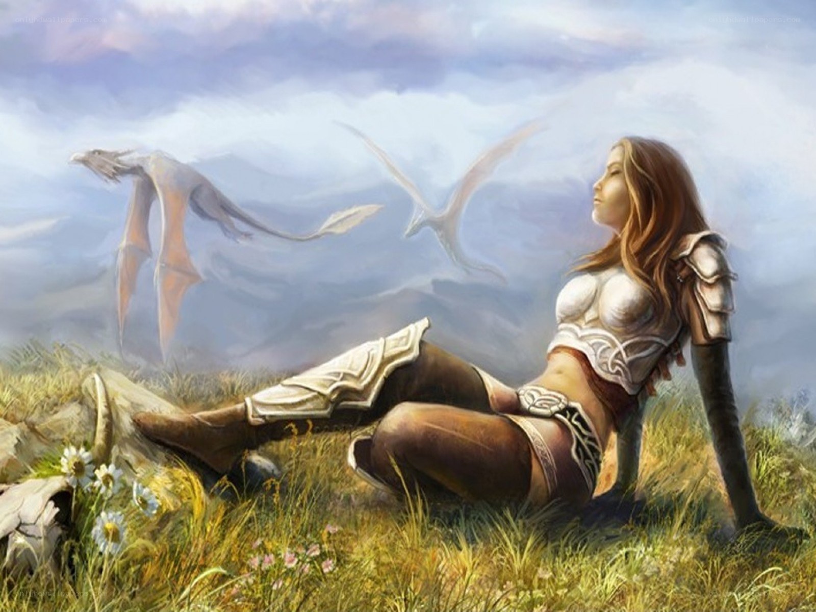 Warrior woman with dragons