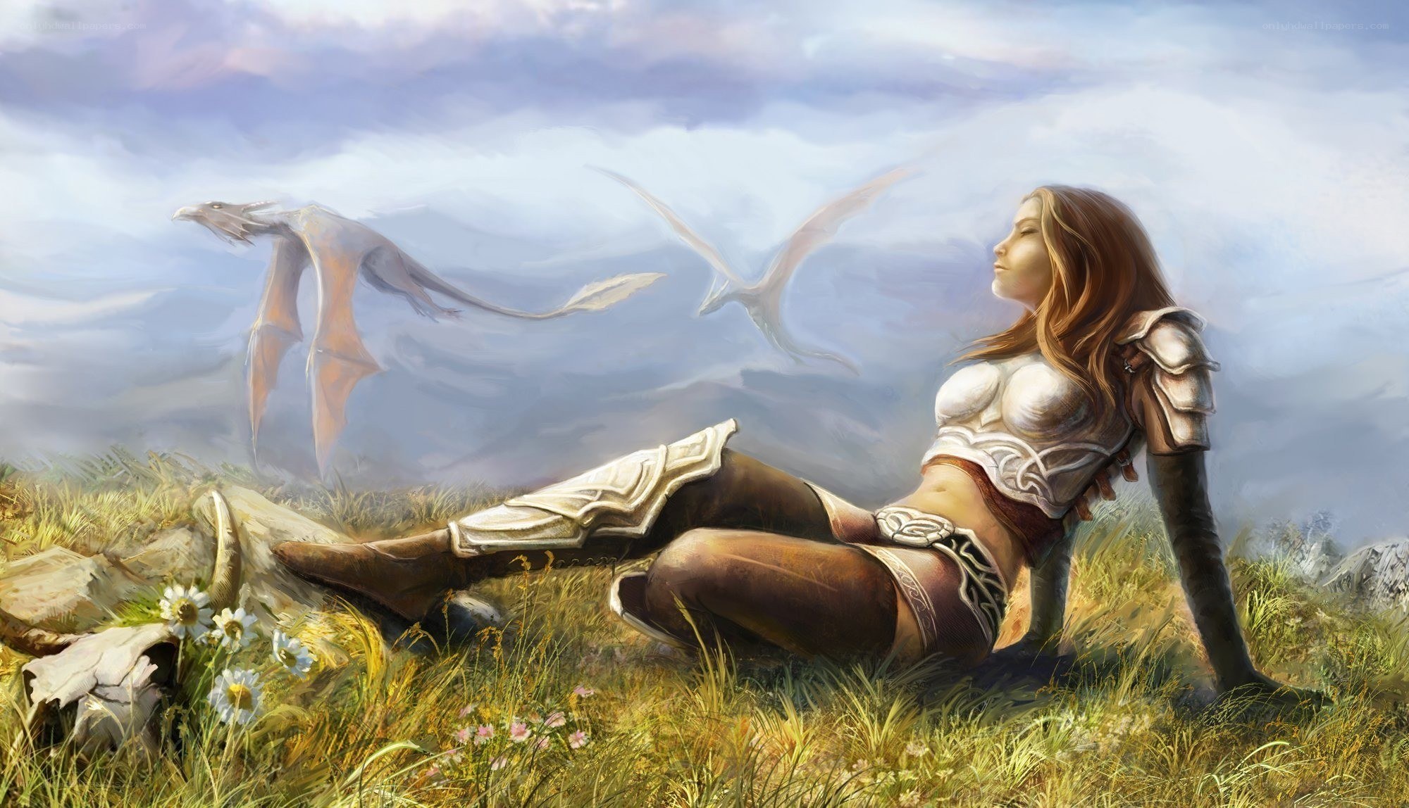 Warrior woman with dragons