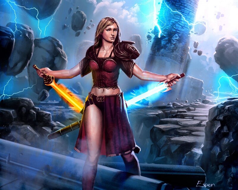 Warrior woman with dual swords