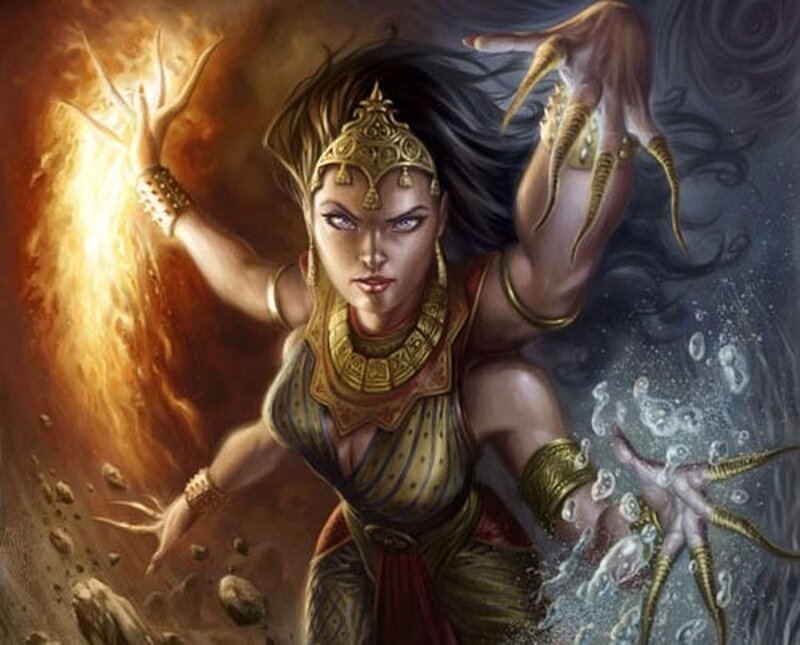 Warrior woman with elemental powers