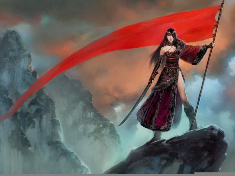 Warrior woman with red banner
