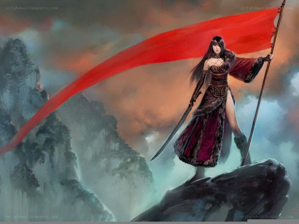 Warrior woman with red banner