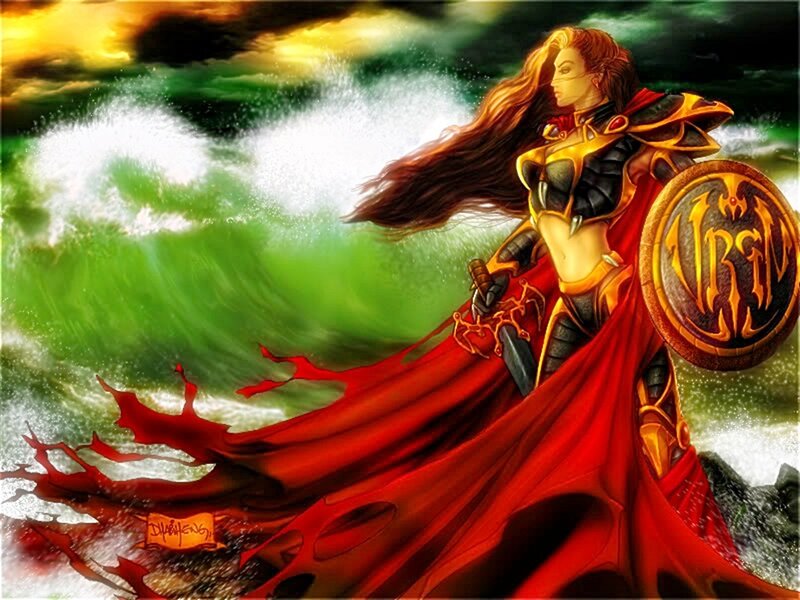warrior woman with red cape