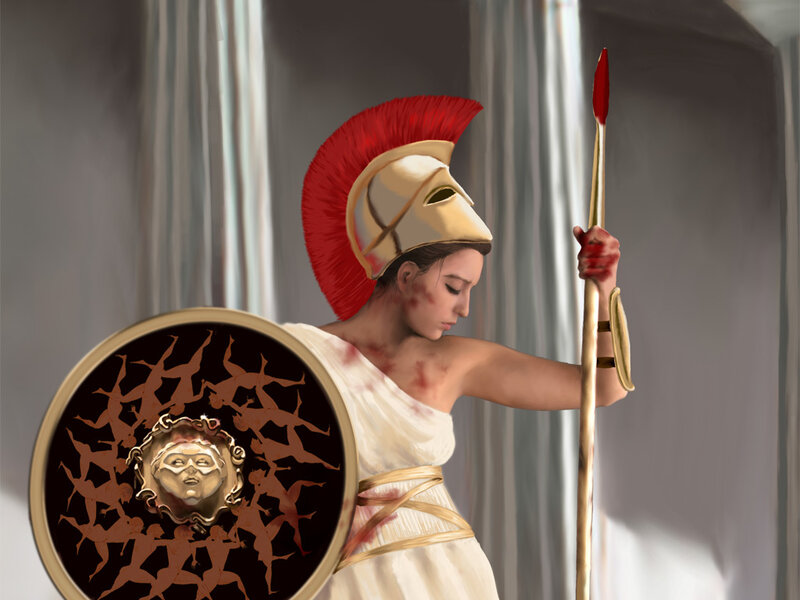 Warrior woman with shield and spear