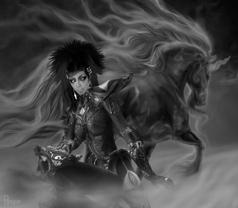 warrior woman with spectral horse
