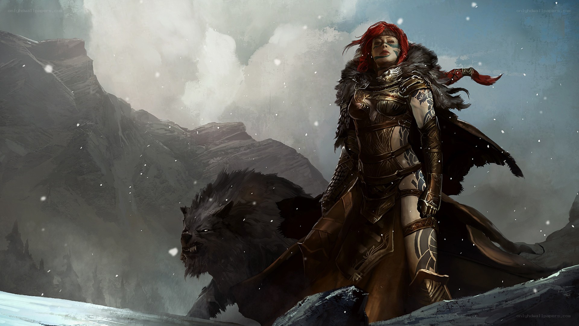 warrior woman with wolf