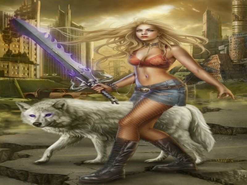 warrior woman with wolf