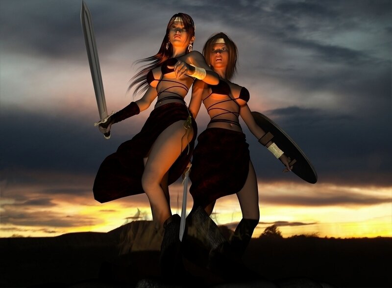 warrior women at sunset