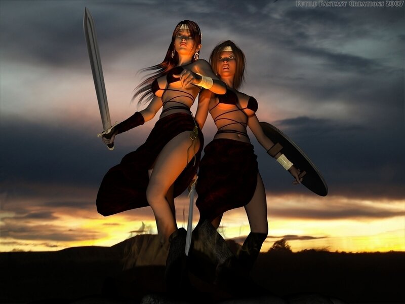 warrior women at sunset