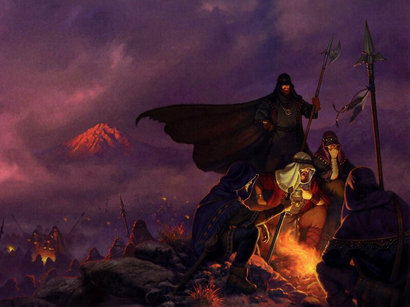 Warriors by a campfire