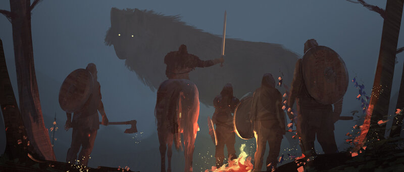 Warriors Facing Wolf