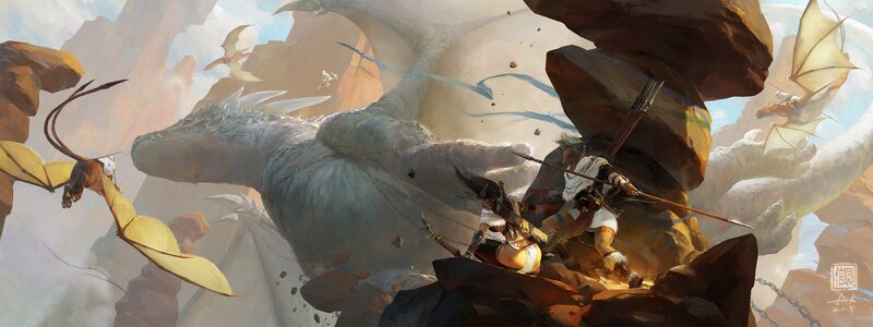 Warriors Fighting a Dragon — Brown