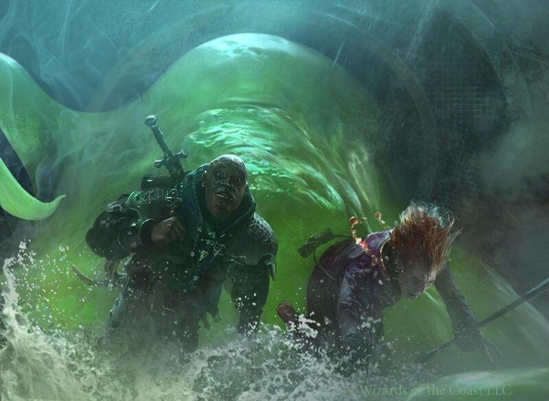 Warriors flee a giant sea creature