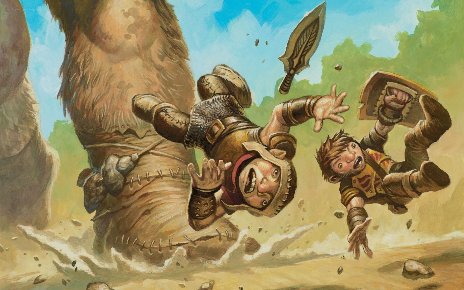 Warriors flee from giant
