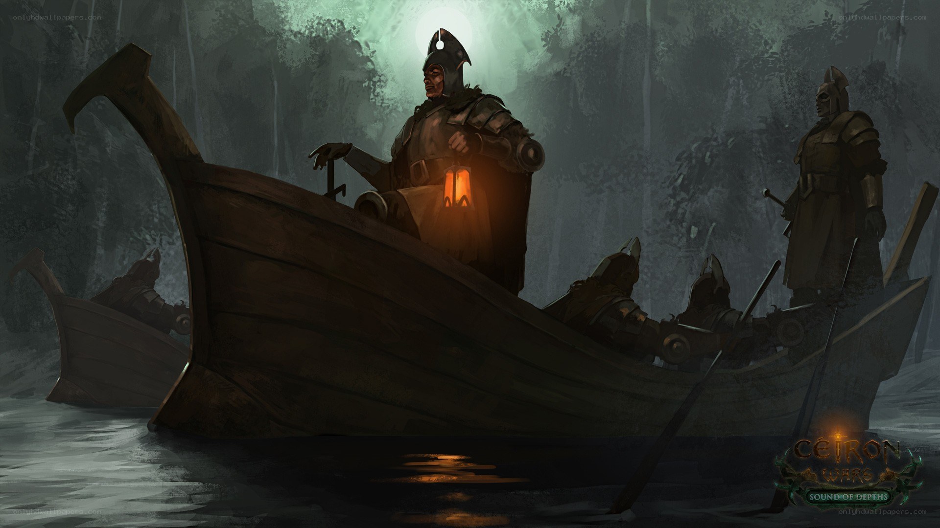 Warriors in a boat at night