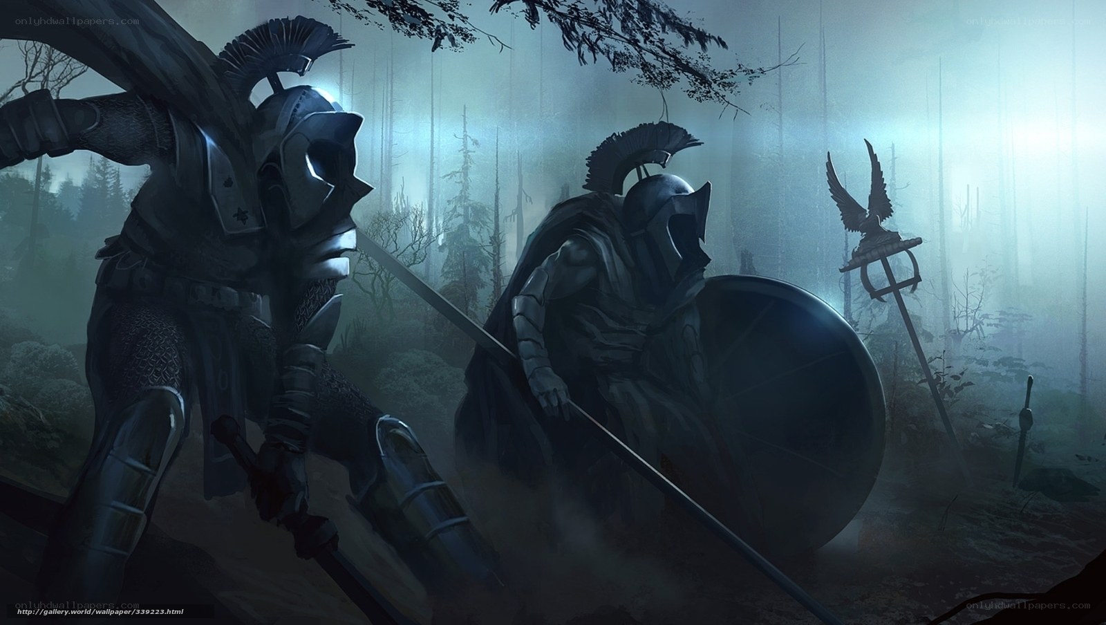 Warriors in a misty forest