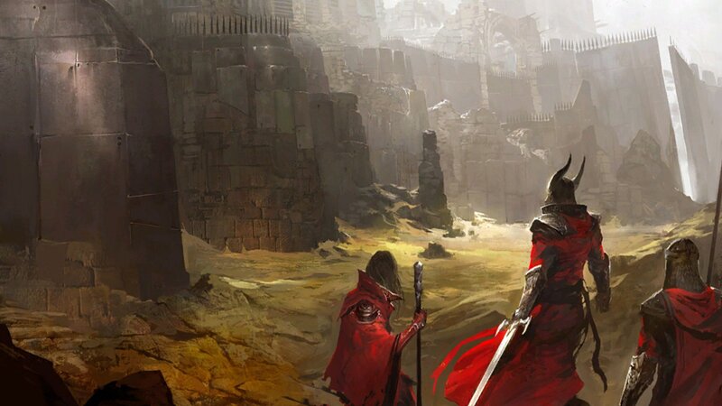 warriors in a ruined city