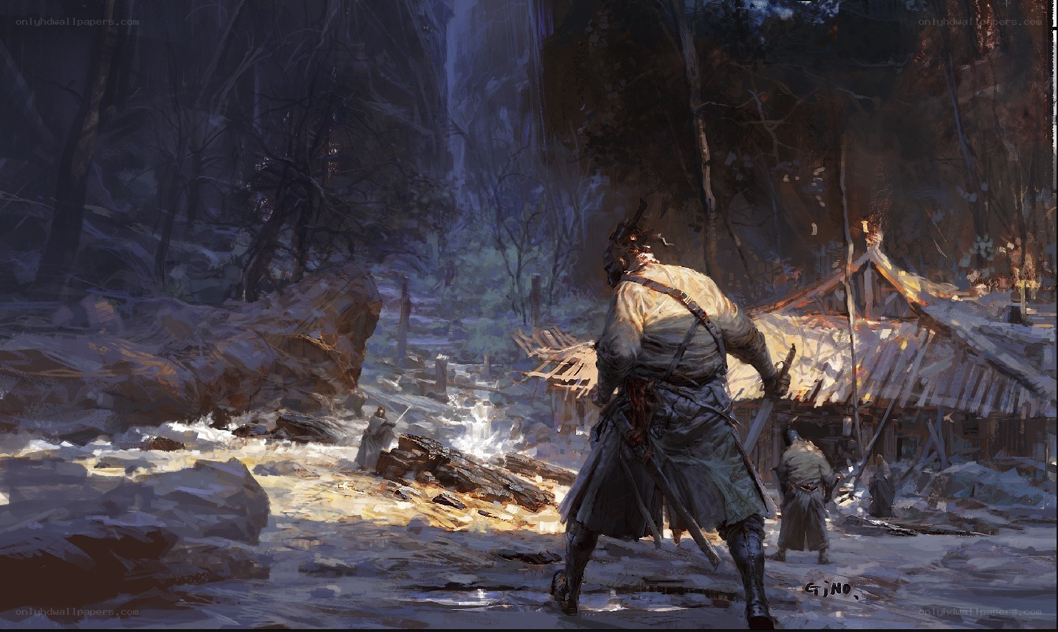 Warriors in a snowy forest