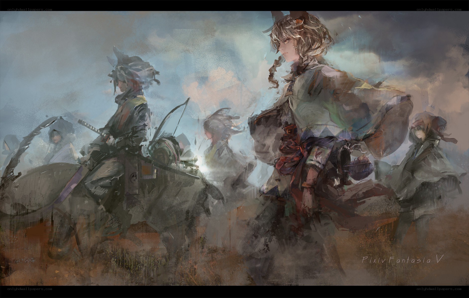 warriors in a stormy landscape