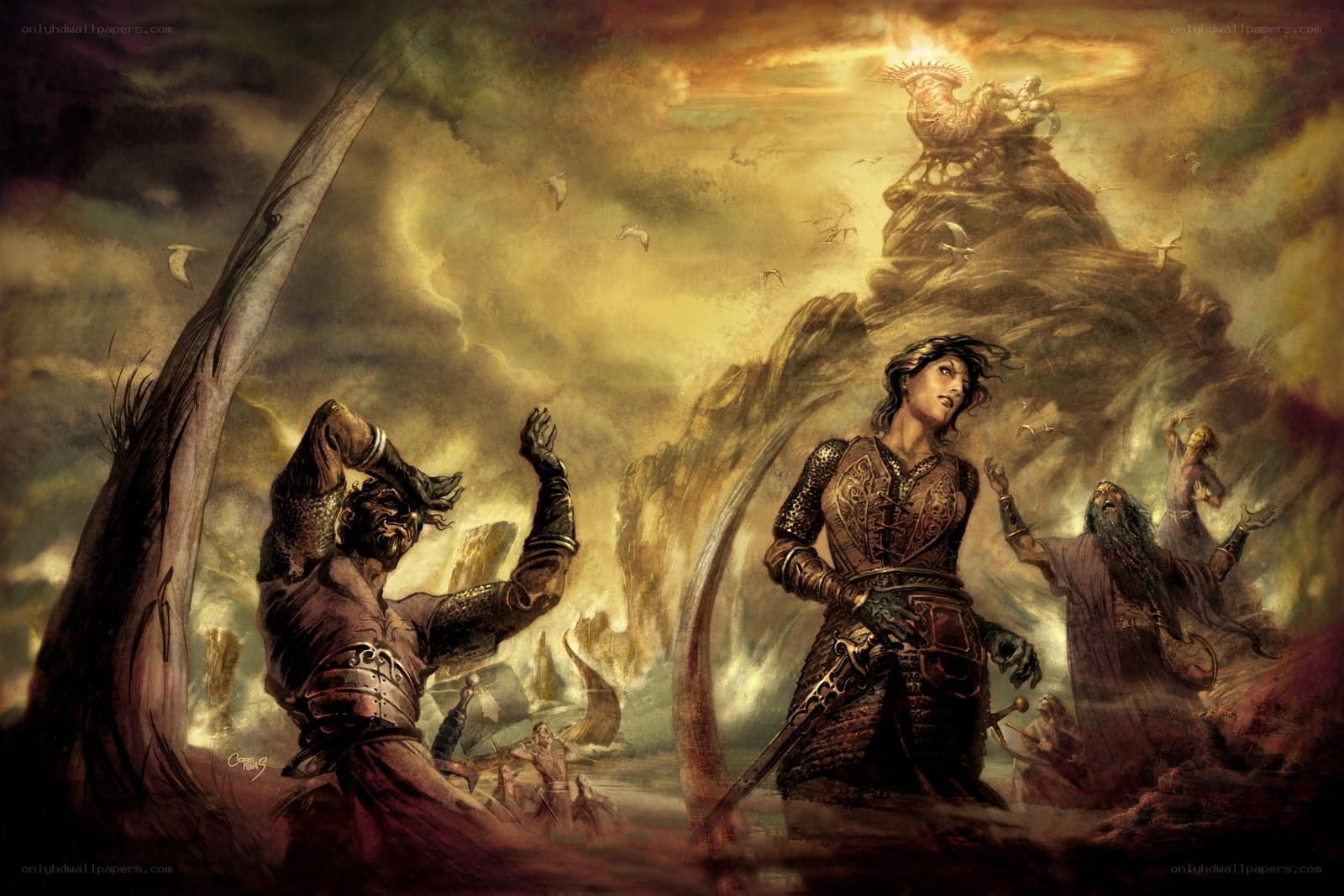 Warriors in a stormy landscape