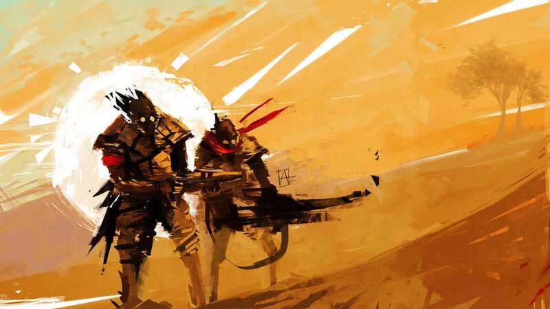 warriors in desert sunset