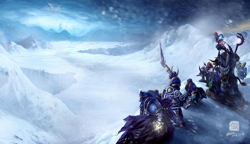 Warriors in Snowy Landscape — Blue, Dramatic
