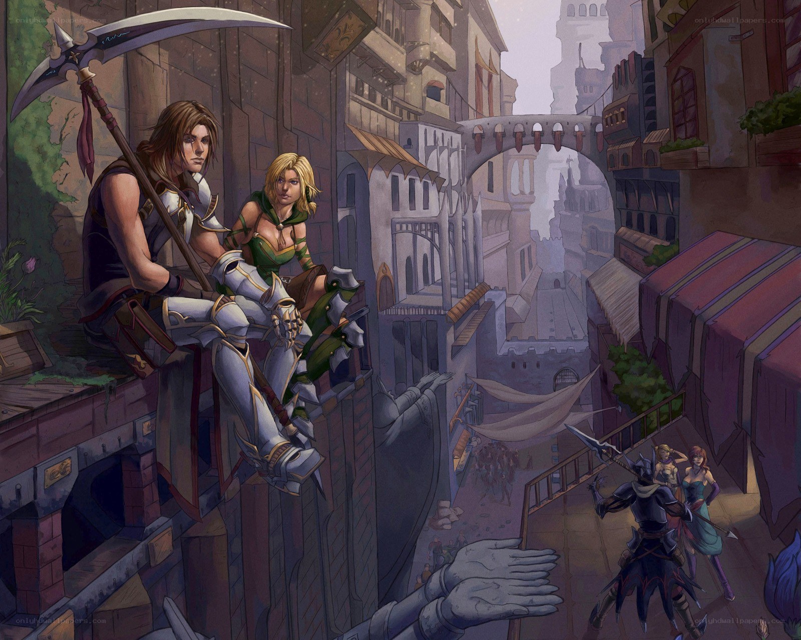 Warriors on a city ledge