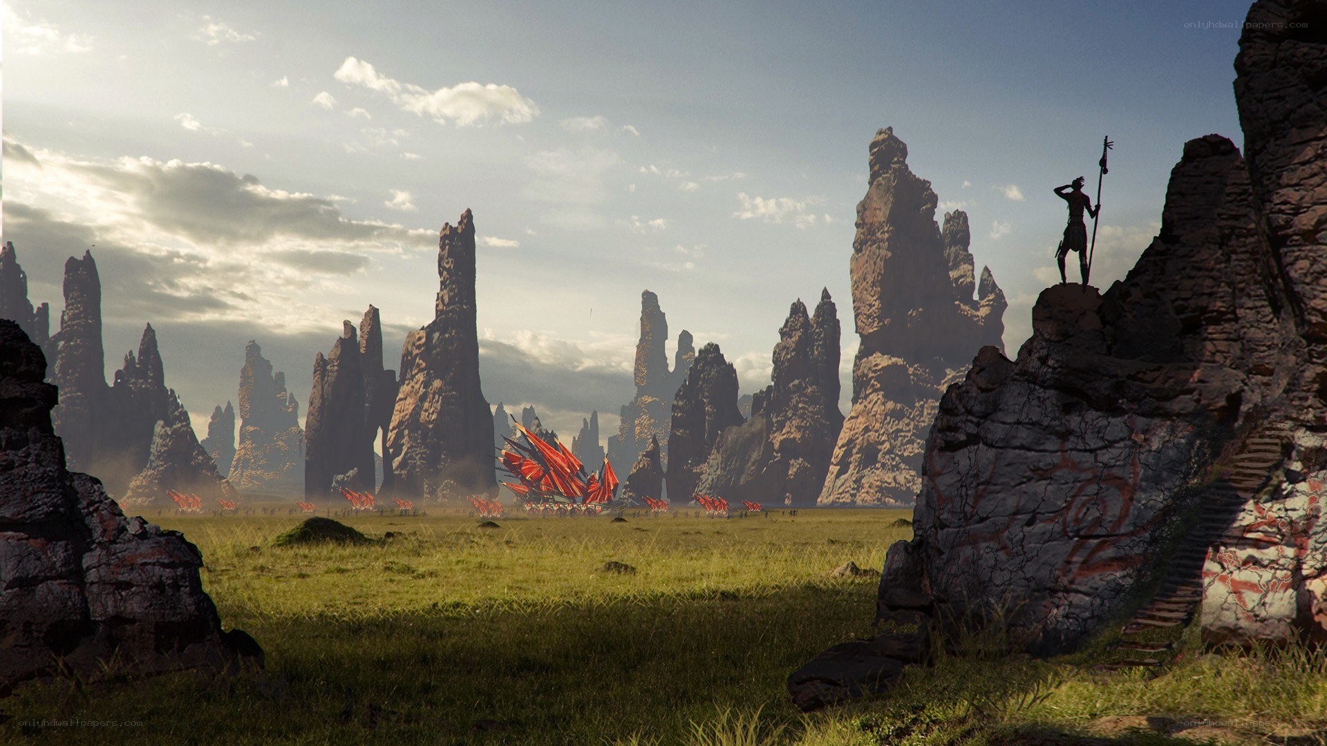 Warriors on a rocky plain