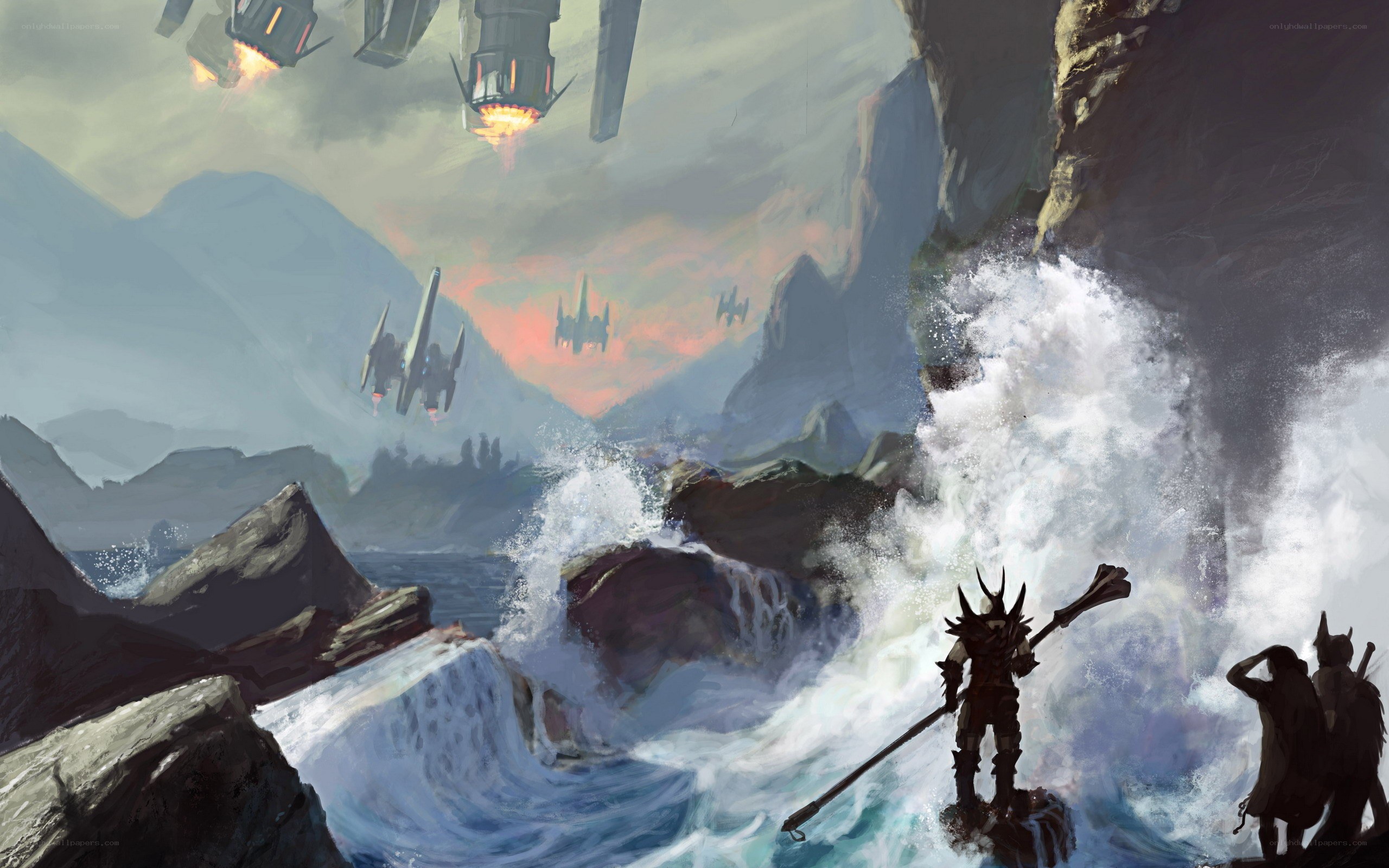 Warriors on a rocky shore