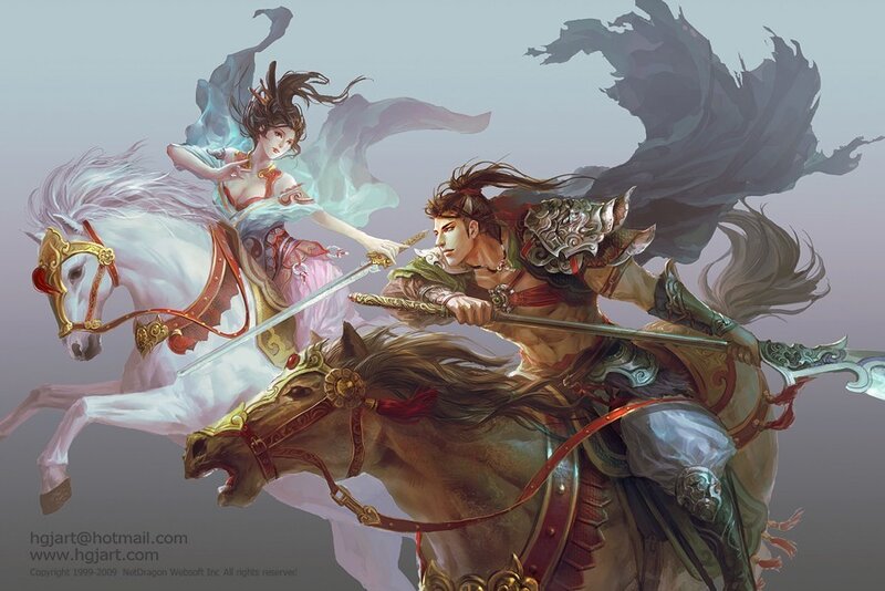 Warriors on horseback in battle