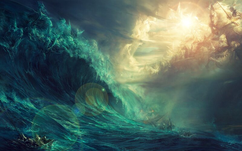 Warriors on Horseback in Storm — Blue