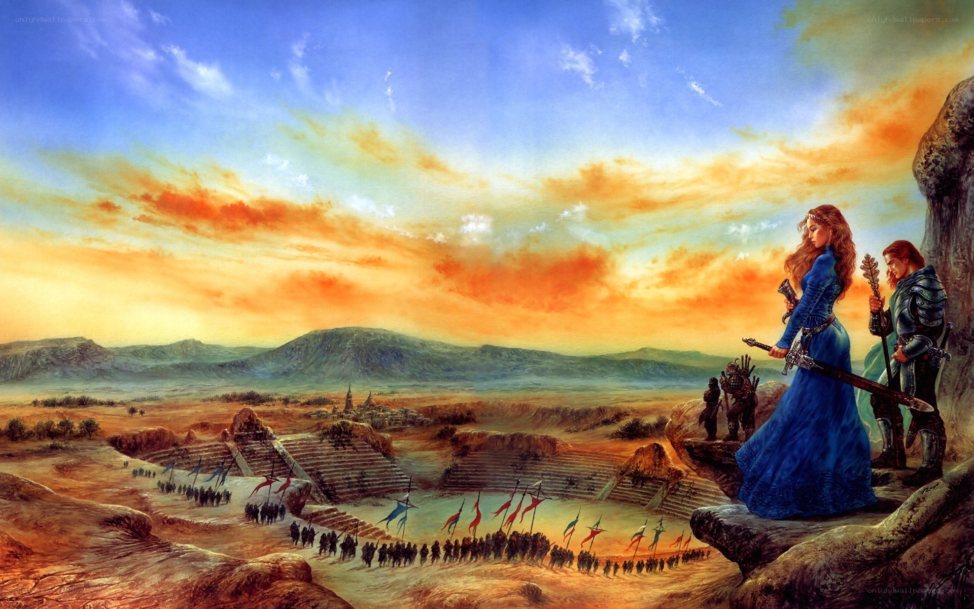 Warriors overlooking a battlefield