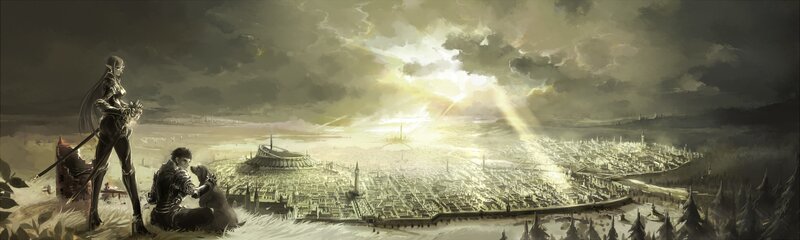 Warriors overlooking a city