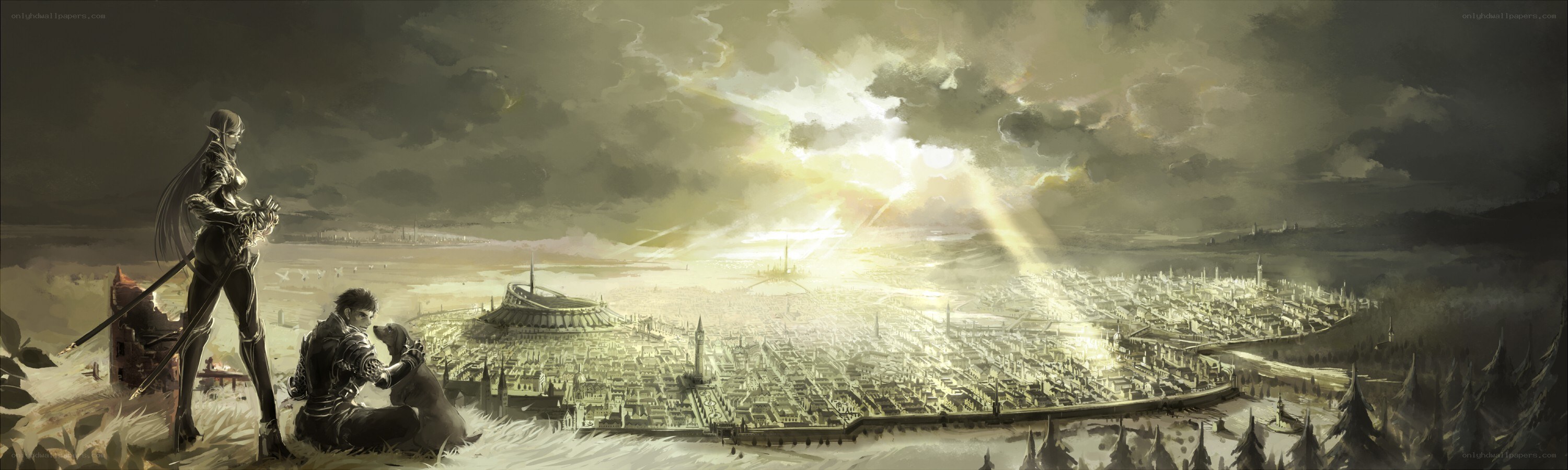 Warriors overlooking a city