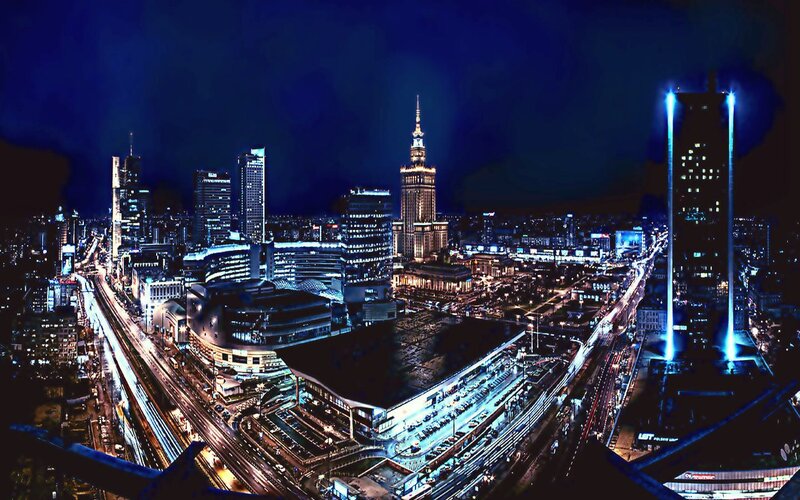 Warsaw City Skyline — Blue