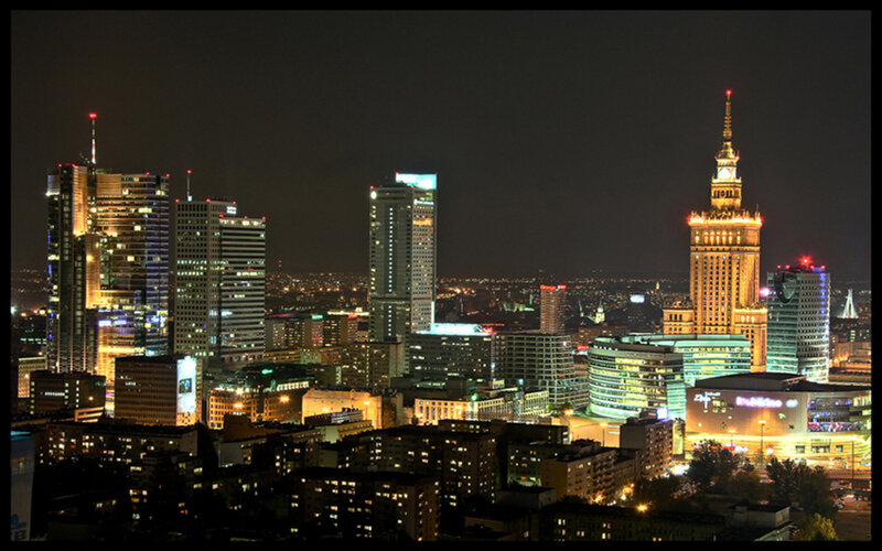 Warsaw Skyline at Night — Black