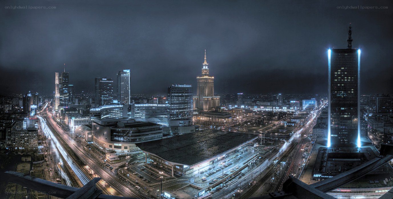 Warsaw skyline at night