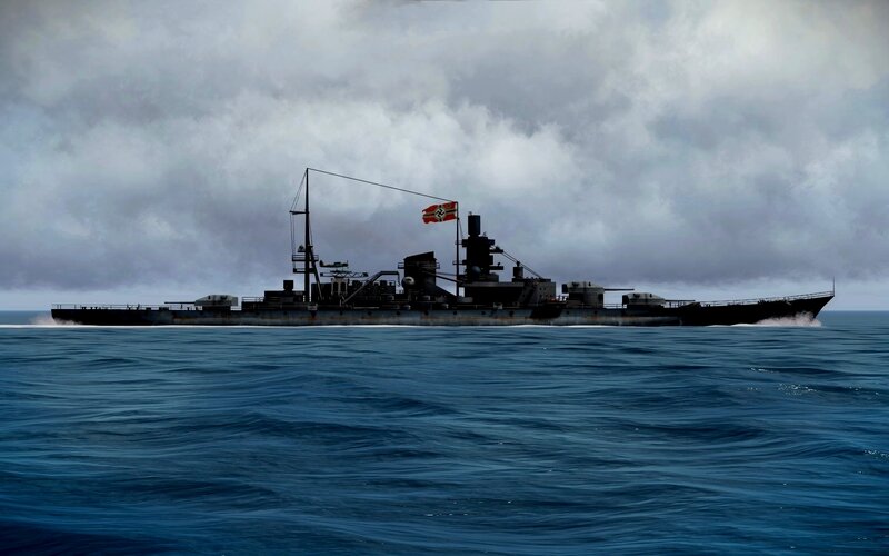 Warship at Sea — Blue, Dramatic, 3d Render