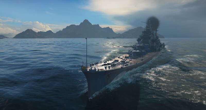 Warship at Sea — Blue, Dramatic, Afternoon, 3d Render