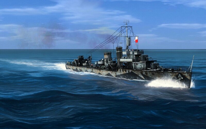 Warship at Sea — Blue, Dramatic, Afternoon, Digital Art