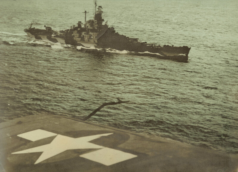 Warship at sea from aircraft