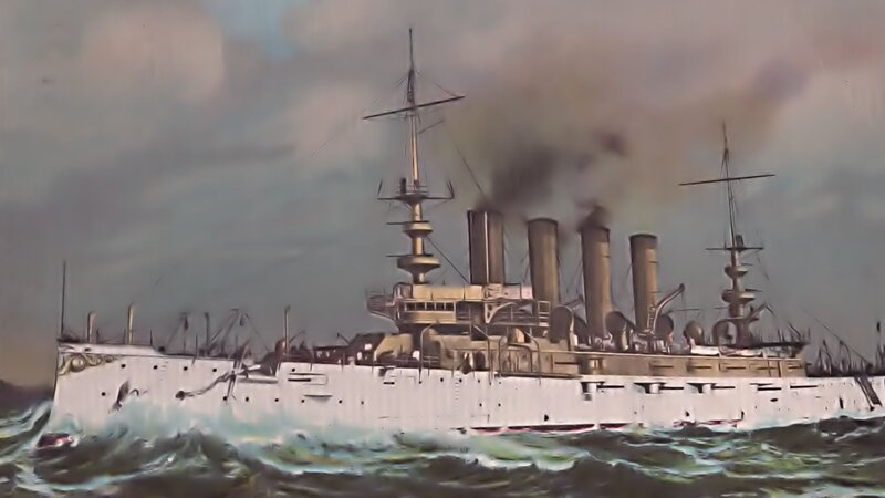 Warship at Sea — Gray, Dramatic, Painting, Smoke