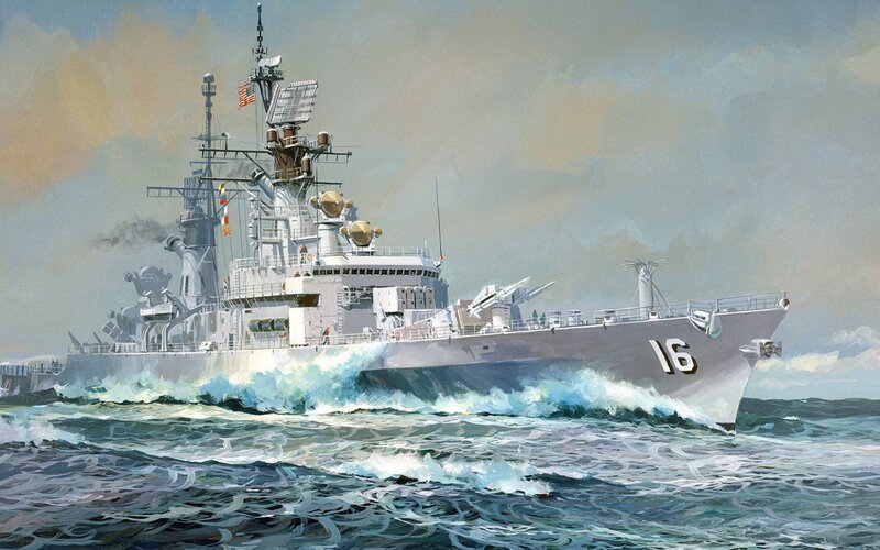 Warship at Sea — Gray, Dramatic, Painting