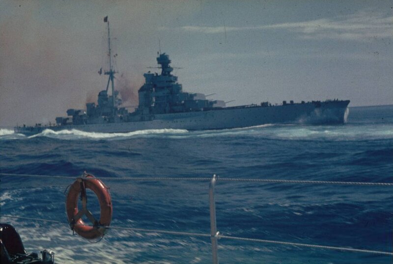 Warship at sea in old photo