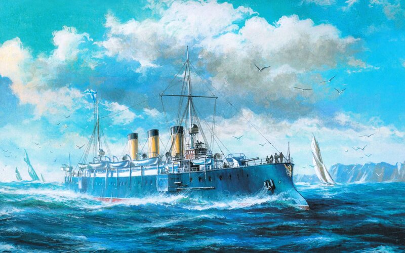Warship at sea painting