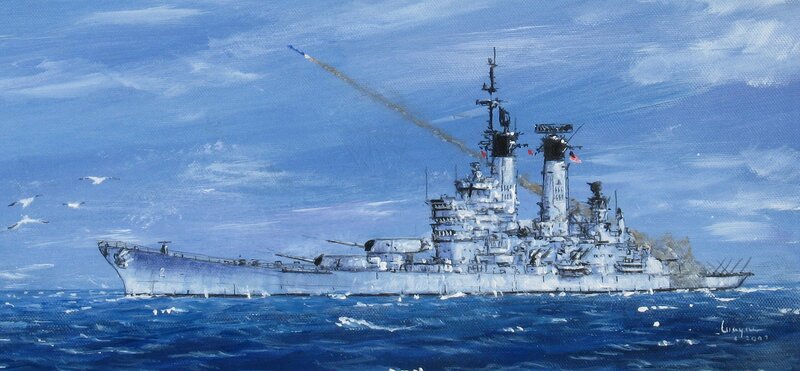 Warship at sea painting
