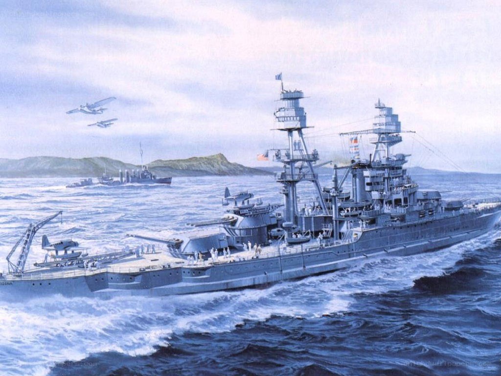 Warship at sea with aircraft
