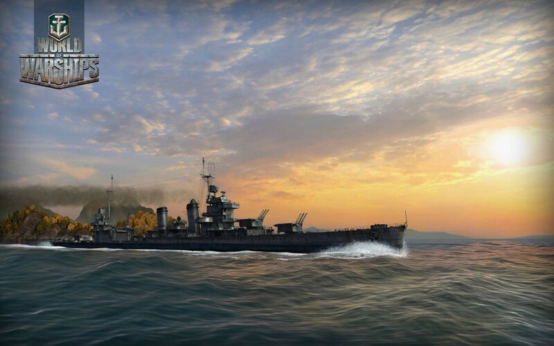 Warship at sunset