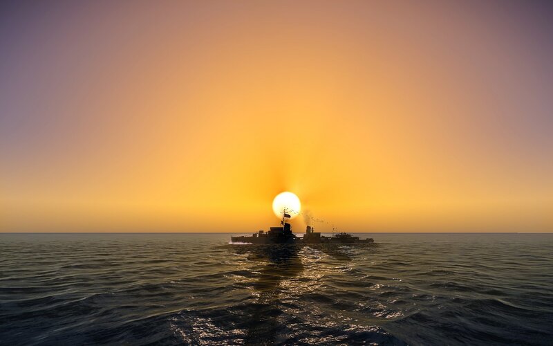 Warship at Sunset — Orange