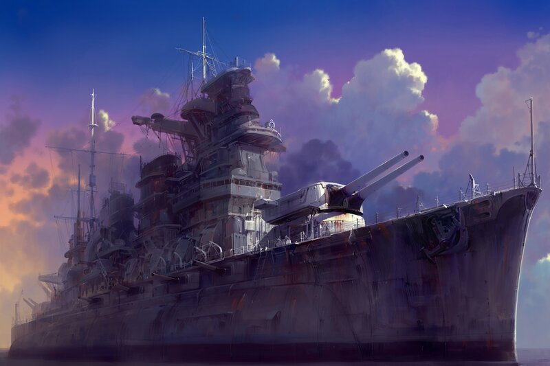 Warship at Sunset — Purple